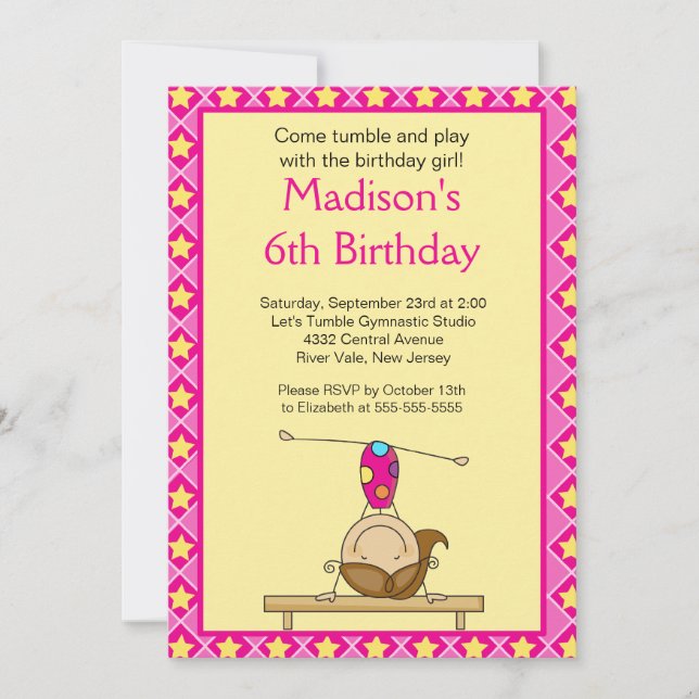 Fun Gymnastics Kids Birthday Party Invitation (Front)