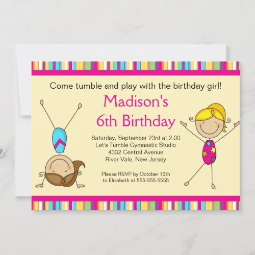 Fun Gymnastics Kids Birthday Party Invitation