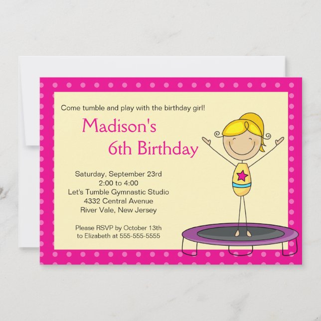 Fun Gymnastics Kids Birthday Party Invitation (Front)