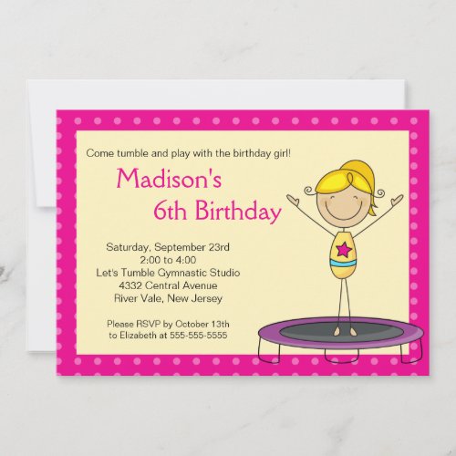 Fun Gymnastics Kids Birthday Party Invitation