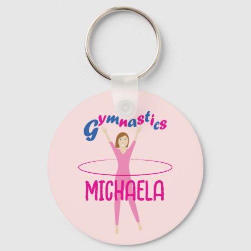 Fun Gymnastics text Pink hula hoop girl Your name Keychain