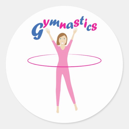 Fun Gymnastics text with Pink hula hooping girl Classic Round Sticker