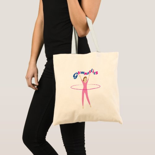 Fun Gymnastics text with Pink hula hooping girl Tote Bag