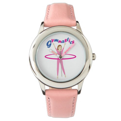 Fun Gymnastics text with Pink hula hooping girl Watch