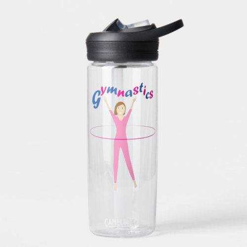 Fun Gymnastics text with Pink hula hooping girl Water Bottle