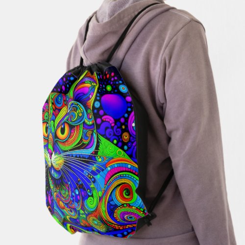 Fun Haight_Ashbury Style Cat Drawstring Backpack