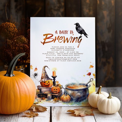 Fun Halloween Baby Shower A Baby Is Brewing Invitation