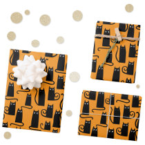 Fun Halloween Black Cat Orange Wrapping Paper Sheets