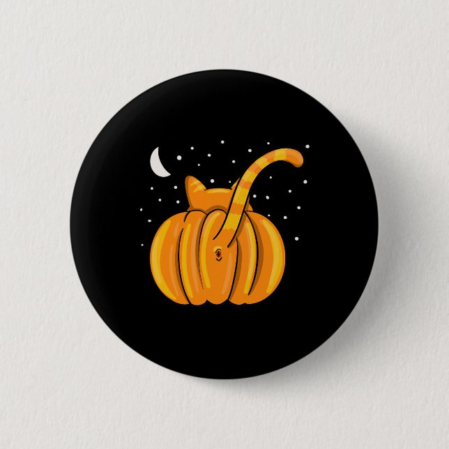 Fun Halloween Cat Butt Pumpkin Orange Tab  Button (Front)