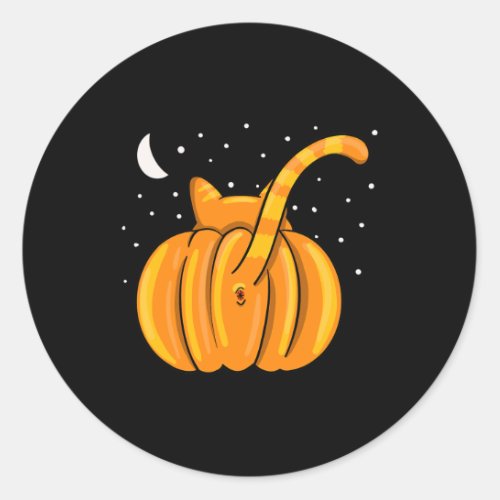 Fun Halloween Cat Butt Pumpkin Orange Tab Classic Round Sticker