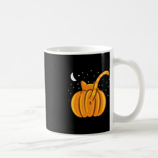 Fun Halloween Cat Butt Pumpkin Orange Tab Coffee Mug (Right)
