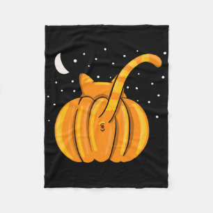 Fun Halloween Cat Butt Pumpkin Orange Tab Fleece Blanket