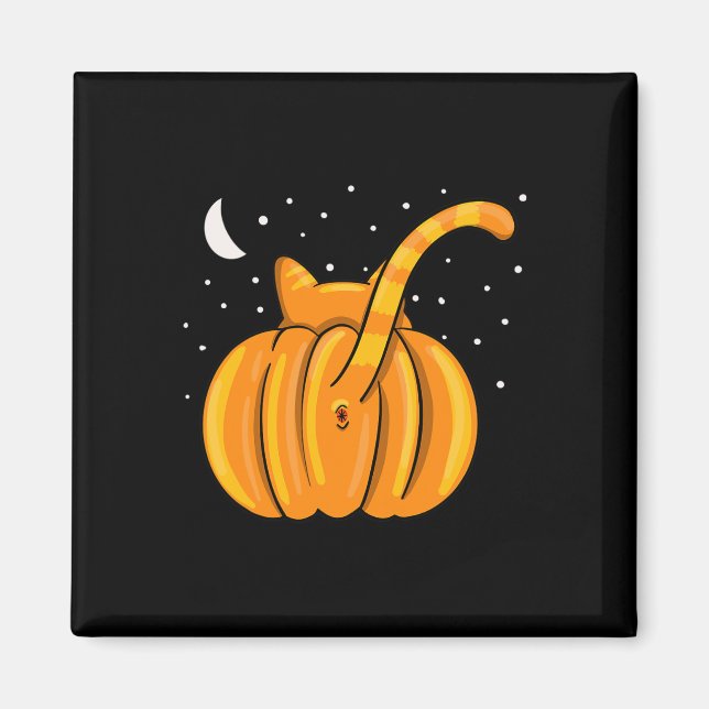Fun Halloween Cat Butt Pumpkin Orange Tab  Magnet (Front)