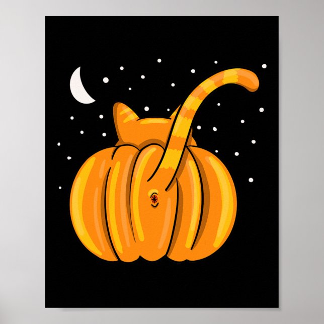 Fun Halloween Cat Butt Pumpkin Orange Tab  Poster (Front)