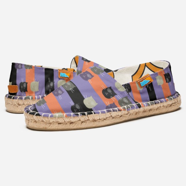 Fun Halloween Cats with Spots and Striped Design Espadrilles (Angled)