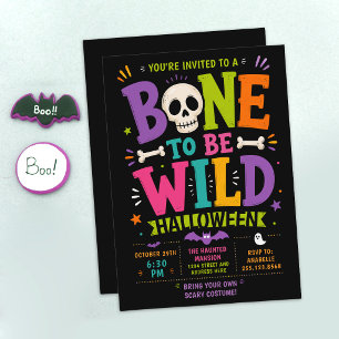 Fun Halloween Costume Party Colorful Skull Typo Invitation