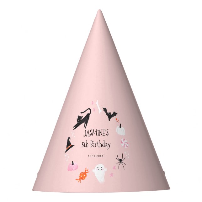 Fun Halloween Creature Pink Birthday Party Party Hat (Front)