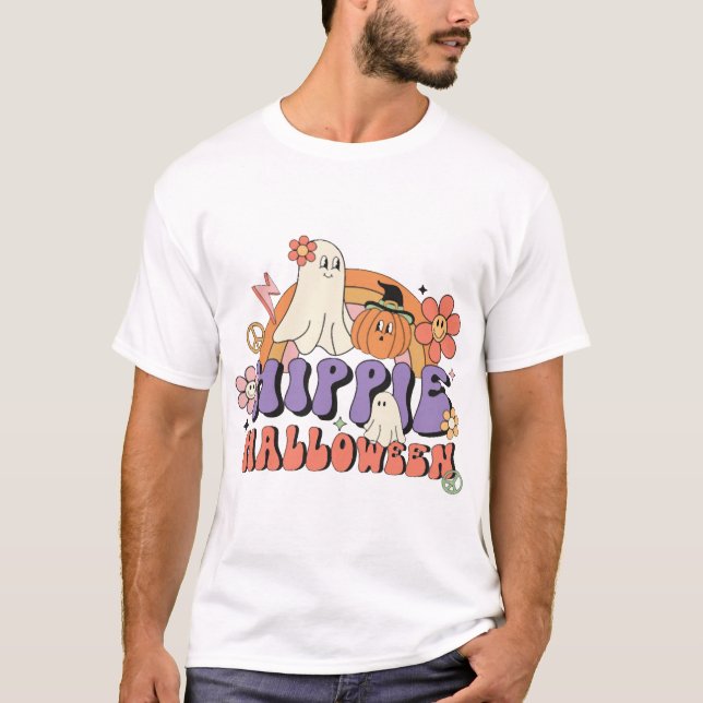 Fun Halloween Designs Hippie Halloween Retro T-Shirt (Front)
