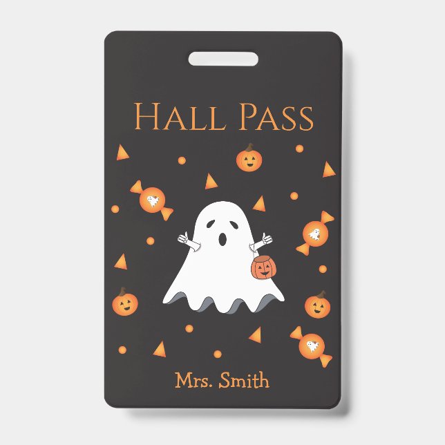 Fun Halloween Ghost Hall Pass Badge (Front)