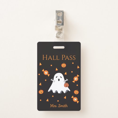 Fun Halloween Ghost Hall Pass Badge