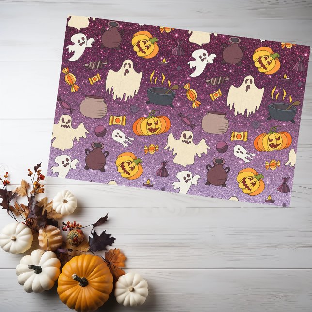 Fun Halloween Gold Glitter Ghosts Purple Pattern Tissue Paper (Creator Uploaded)