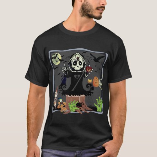 Fun Halloween Grim Reaper Zombies Pumpkin Skeleton T_Shirt