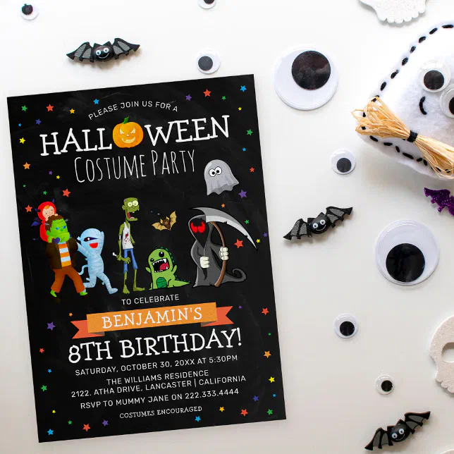 Fun Halloween Kids Costume Birthday Party Invitation | Zazzle