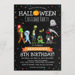 Fun Halloween Kids Costume Birthday Party Invitation<br><div class="desc">A birthday invitation for those born in October - a Halloween Costume Party! Featuring a rustic chalkboard background, colorful star confetti, cartoon fancy dress costume characters, pumpkins ghosts, monsters etc and a fun modern birthday party template that is easy to customize. If you want to change text font or color...</div>