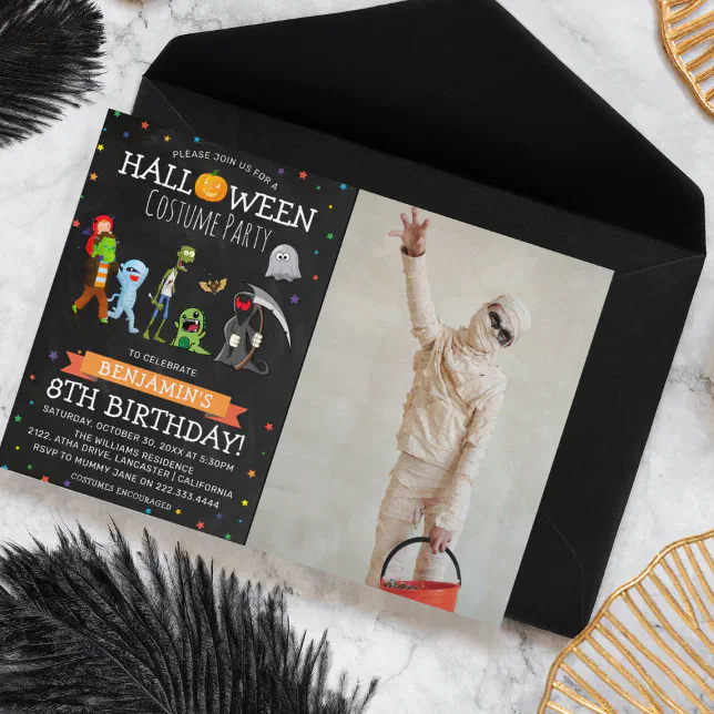 Fun Halloween Kids Costume Birthday Party Photo Invitation | Zazzle
