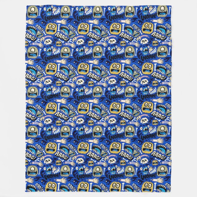 Fun Halloween Monster Pattern Fleece Blanket (Front)
