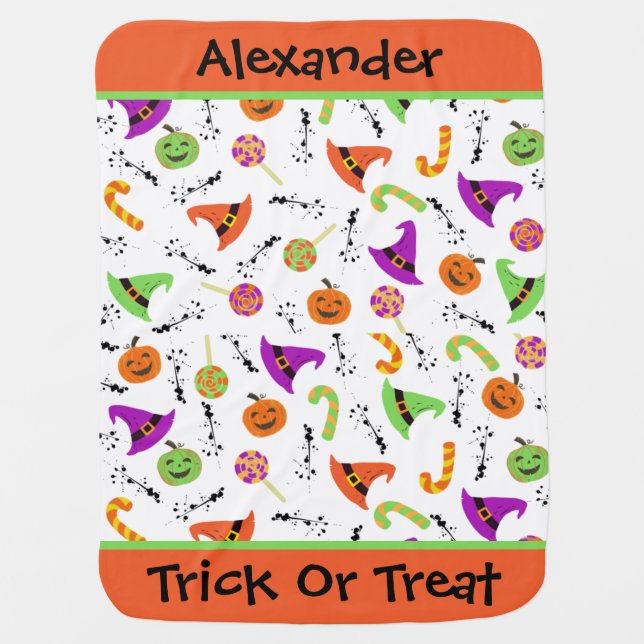 Fun Halloween Orange & Green Baby Blanket (Front)