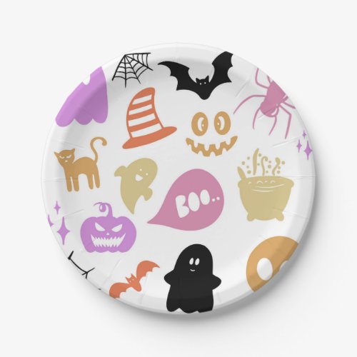 Fun Halloween Pattern Pastel Paper Plates