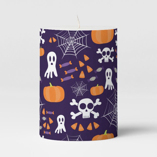Fun Halloween Pattern Pillar Candle (Front)