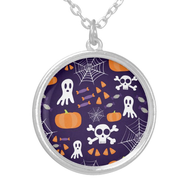 Fun Halloween Pattern Silver Plated Necklace (Front)
