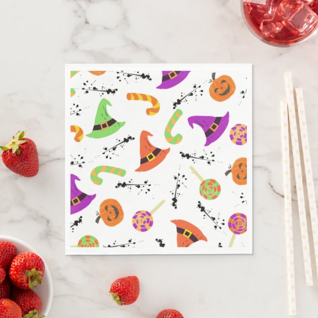 Fun Halloween Patterned White Background Napkins (Insitu)