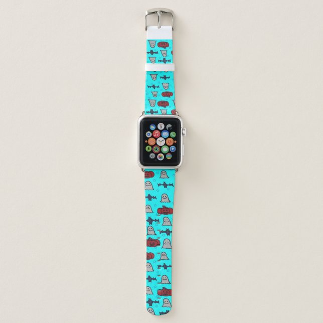 Fun Halloween Print on Blue  Apple Watch Band (Front)