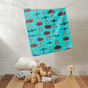 Fun Halloween Print on Blue  Baby Blanket