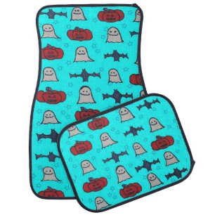 Fun Halloween Print on Blue Car Floor Mat