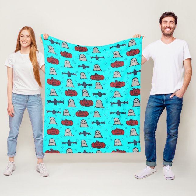 Fun Halloween Print on Blue  Fleece Blanket (In Situ)