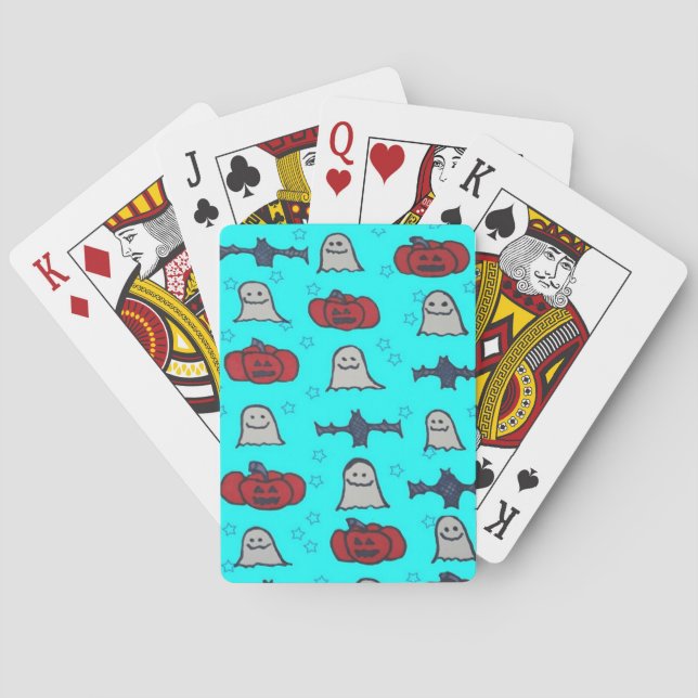 Fun Halloween Print on Blue  Poker Cards (Back)