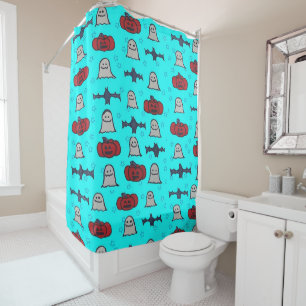 Fun Halloween Print on Blue  Shower Curtain