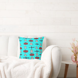 Fun Halloween Print on Blue Throw Pillow