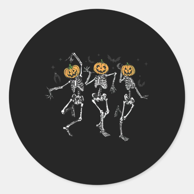 Fun Halloween Pumpkin Dancing Skeleton Costume Wom Classic Round Sticker (Front)