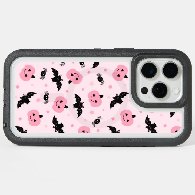 Fun Halloween Pumpkins and Bat Pattern  iPhone 15 Pro Max Case (Back Horizontal (White Titanium))