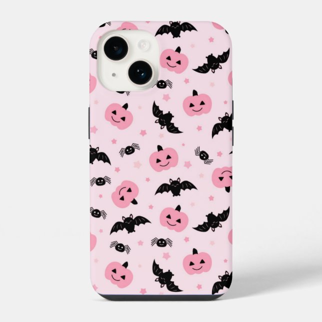 Fun Halloween Pumpkins and Bat Pattern  Iphone Case (Back)