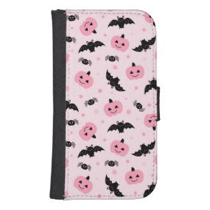 Fun Halloween Pumpkins and Bat Pattern Galaxy S4 Wallet Case
