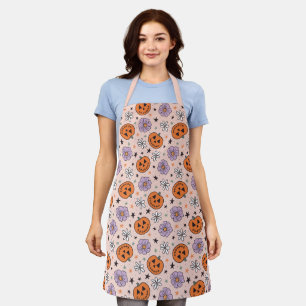Fun Halloween Pumpkins and Flowers Pattern Apron