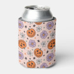 Fun Halloween Pumpkins and Flowers Pattern Can Cooler