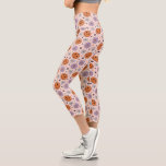 Fun Halloween Pumpkins and Flowers Pattern Capri Leggings