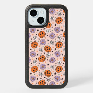 Fun Halloween Pumpkins and Flowers Pattern iPhone 15 Case